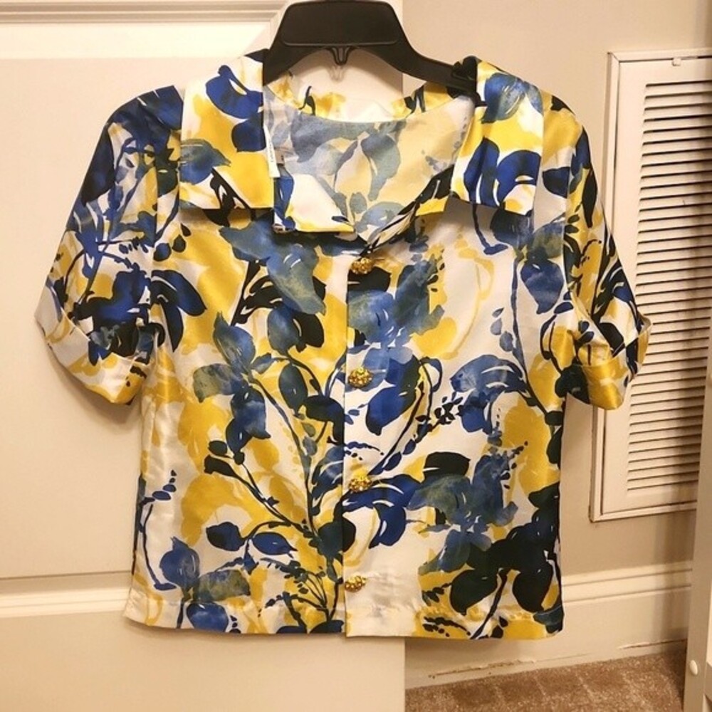 Tyler Boe Women's "Theadora Topper" Buttoned Blouse Blue & Yellow Size XS NWT!